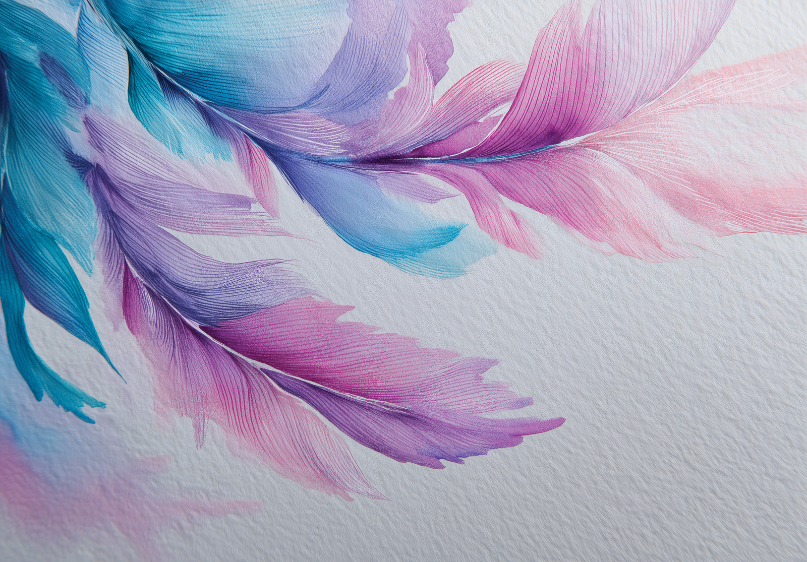 Фототапет Акварелни пера в розово, лилаво и тюркоаз